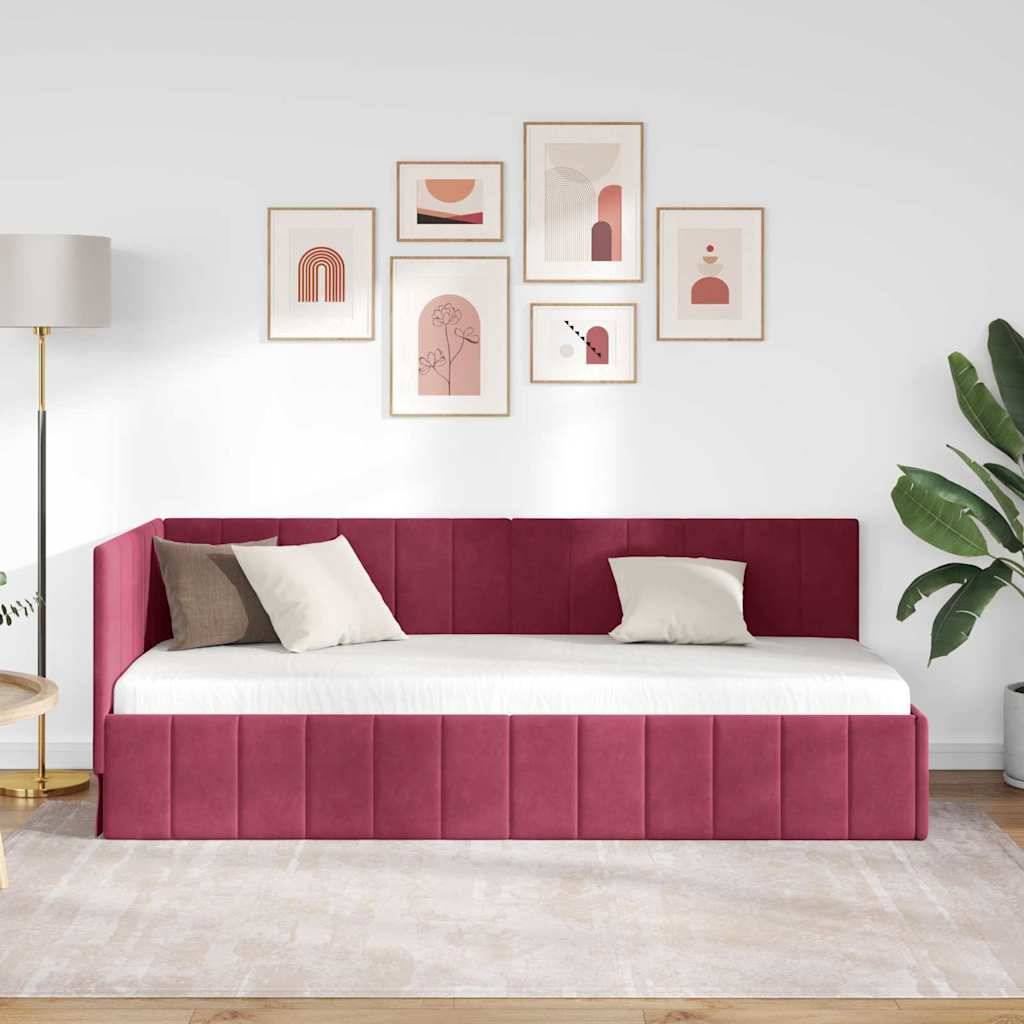 vidaXL Eckbettgestell mit Kopfteil Weinrot 80 cm x 200 cm Samt