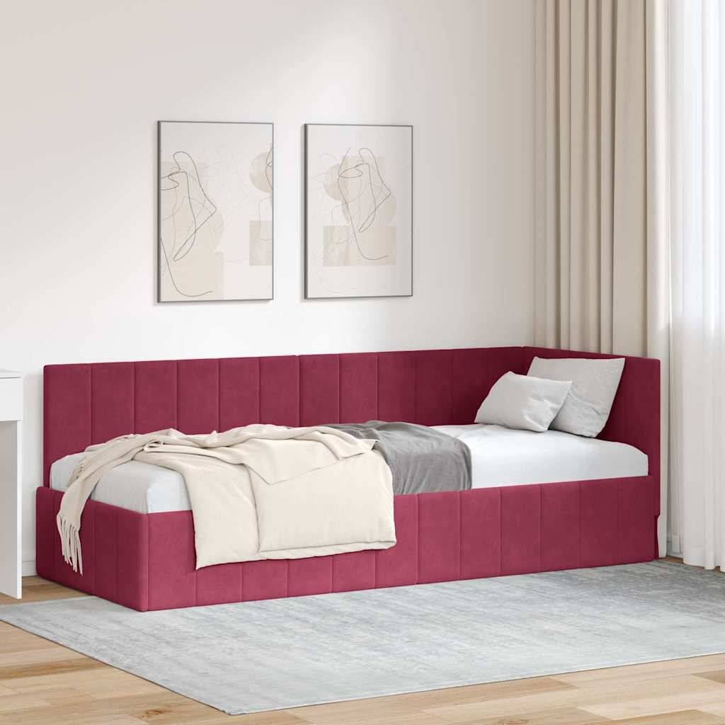 vidaXL Eckbettgestell mit Kopfteil Weinrot 80 cm x 200 cm Samt