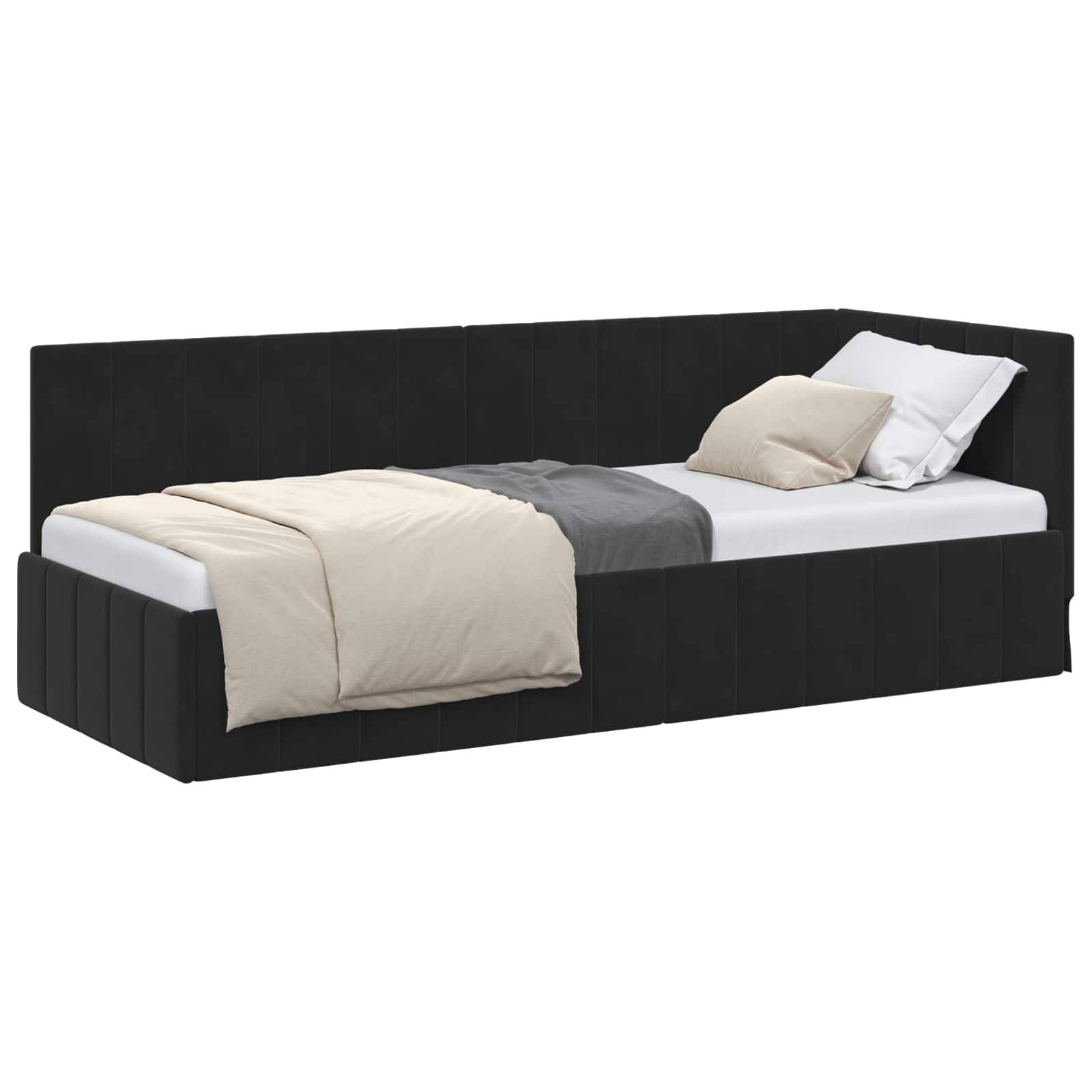 vidaXL Eckbettgestell mit Kopfteil Schwarz 80 cm x 200 cm Samt