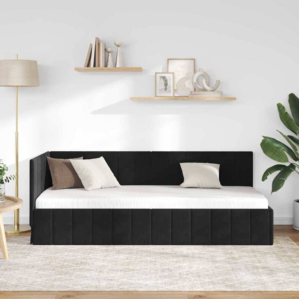 vidaXL Eckbettgestell mit Kopfteil Schwarz 80 cm x 200 cm Samt
