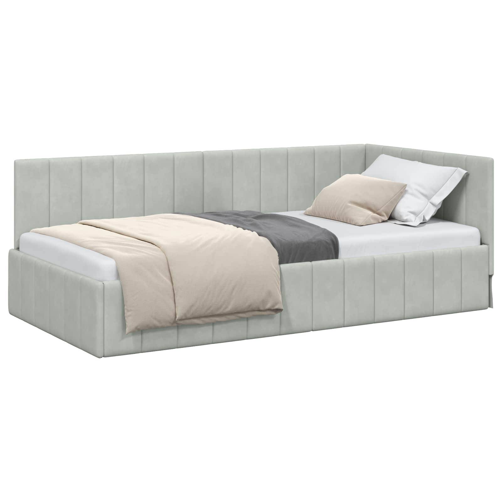 vidaXL Eckbettgestell mit Kopfteil Hellgrau 100 cm x 200 cm Samt