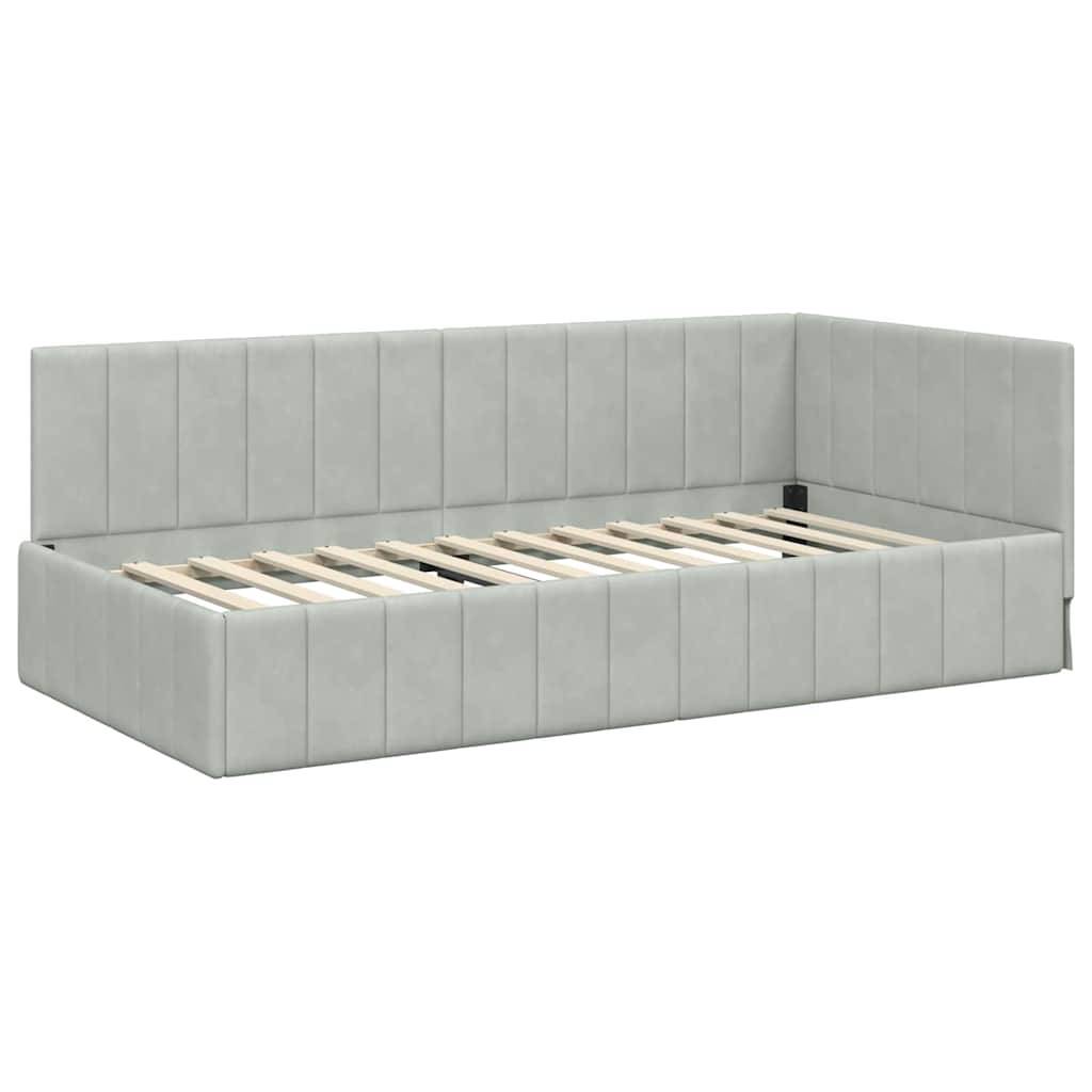 vidaXL Eckbettgestell mit Kopfteil Hellgrau 90 cm x 200 cm Samt