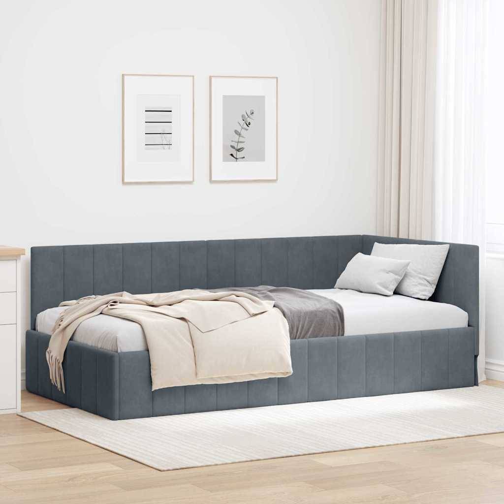 vidaXL Eckbettgestell mit Kopfteil Dunkelgrau 90 cm x 200 cm Samt