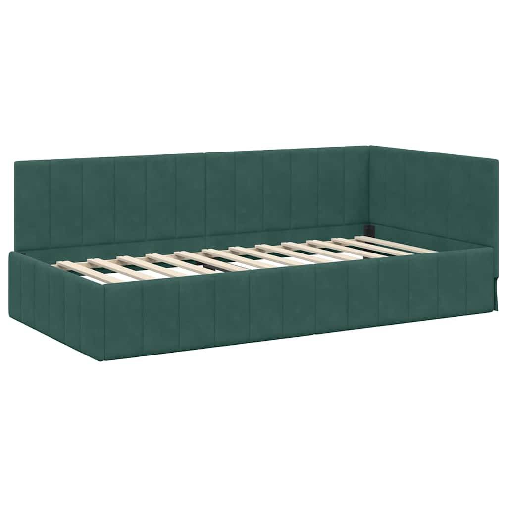 vidaXL Eckbettgestell mit Kopfteil Dunkelgrün 90 cm x 190 cm Samt