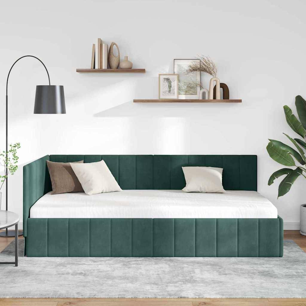 vidaXL Eckbettgestell mit Kopfteil Dunkelgrün 90 cm x 190 cm Samt