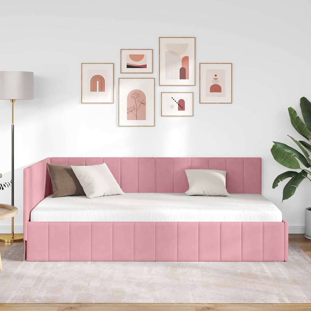 vidaXL Eckbettgestell mit Kopfteil Rosa 90 cm x 190 cm Samt