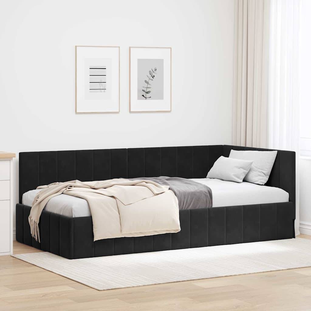 vidaXL Eckbettgestell mit Kopfteil Schwarz 90 cm x 190 cm Samt