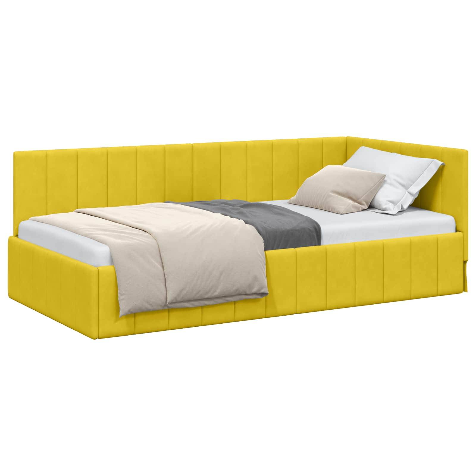 vidaXL Eckbettgestell mit Kopfteil Gelb 90 cm x 200 cm Samt