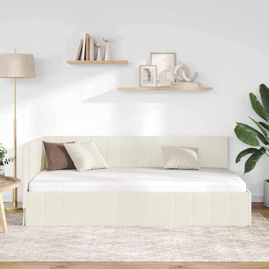 vidaXL Eckbettgestell mit Kopfteil Creme 90 cm x 190 cm Samt