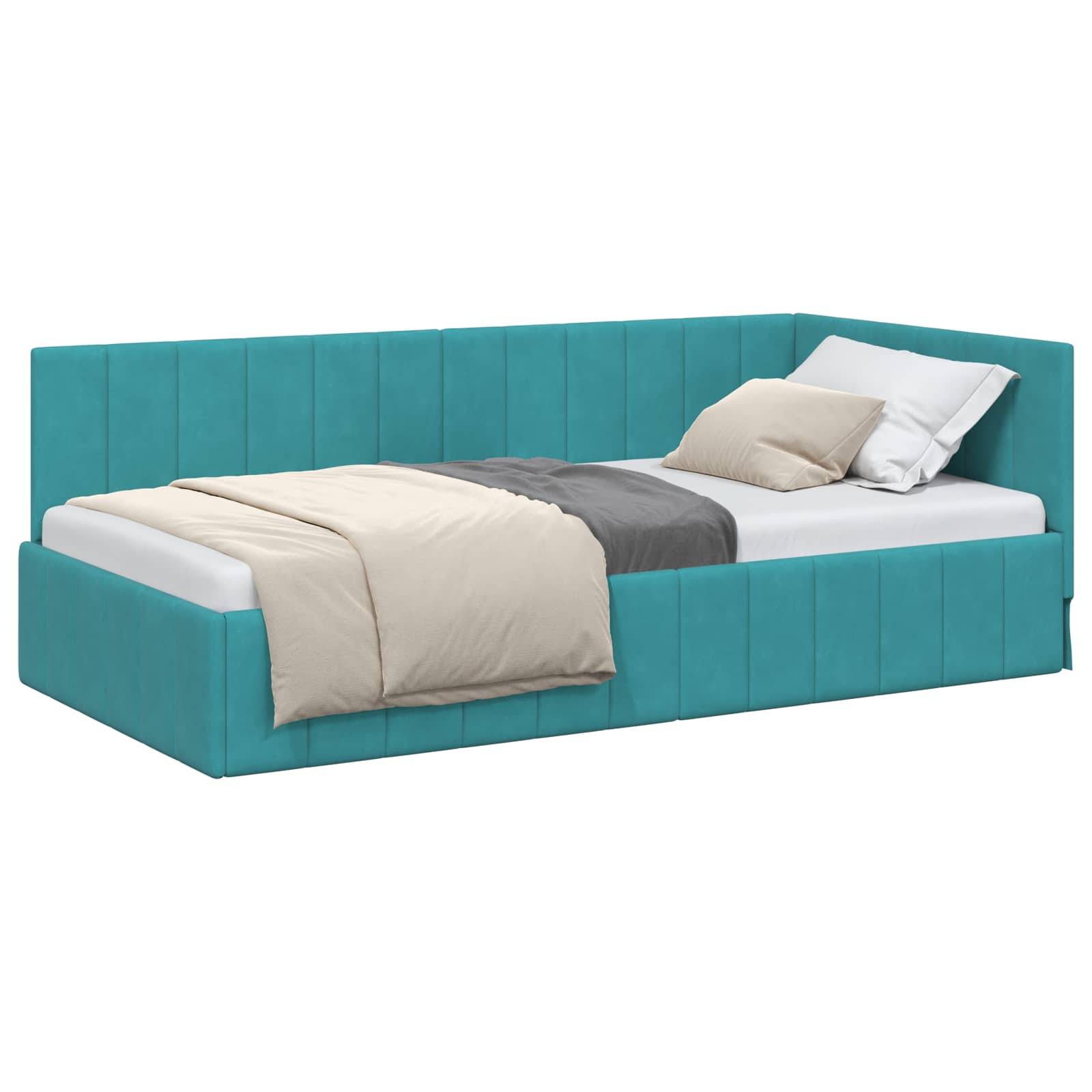 vidaXL Eckbettgestell mit Kopfteil Türkis 90 cm x 200 cm Samt