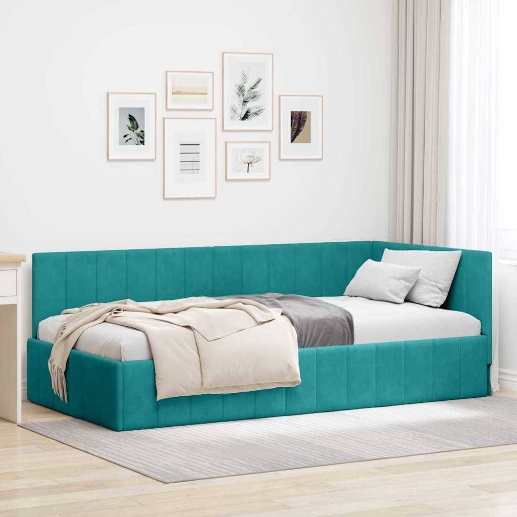 vidaXL Eckbettgestell mit Kopfteil Türkis 90 cm x 190 cm Samt