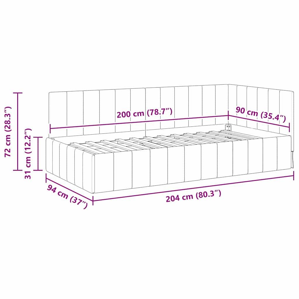 vidaXL Eckbettgestell mit Kopfteil Türkis 90 cm x 200 cm Samt