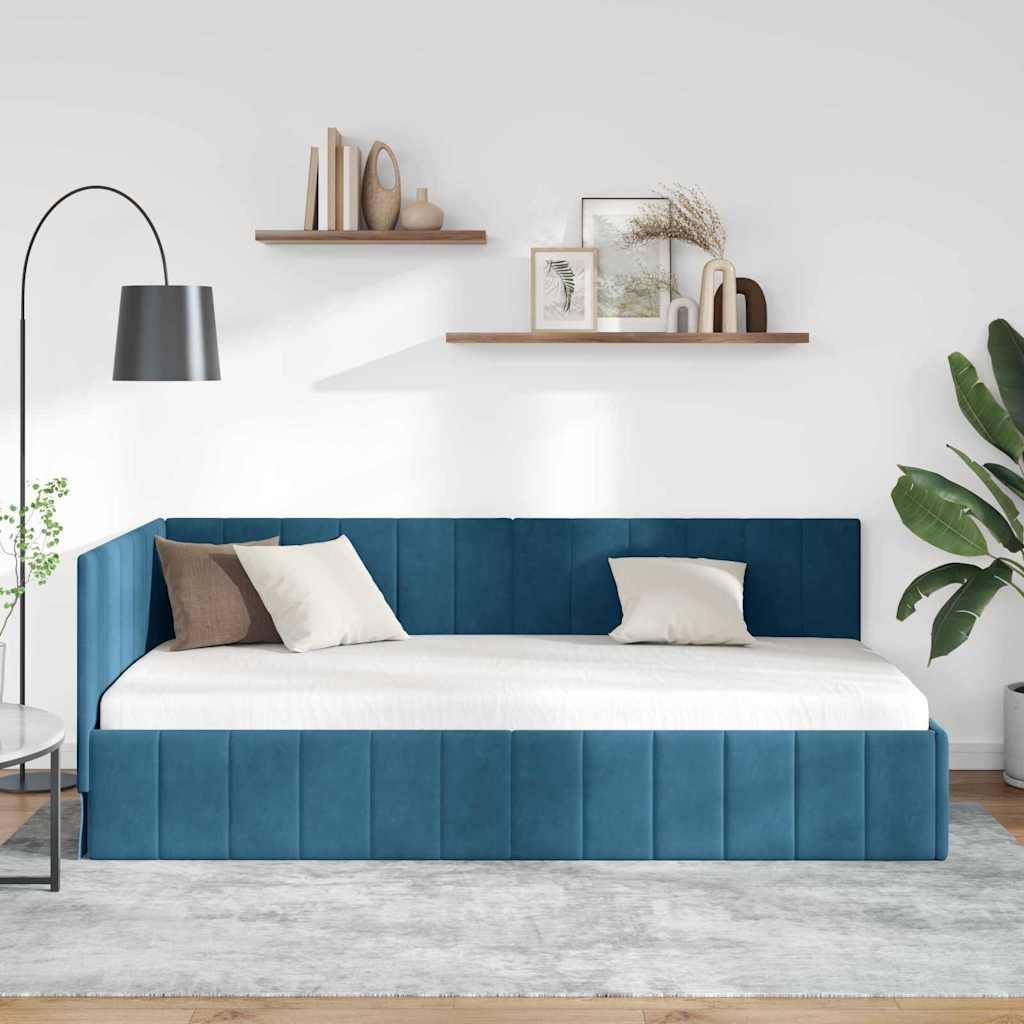 vidaXL Eckbettgestell mit Kopfteil Blau 90 cm x 200 cm Samt