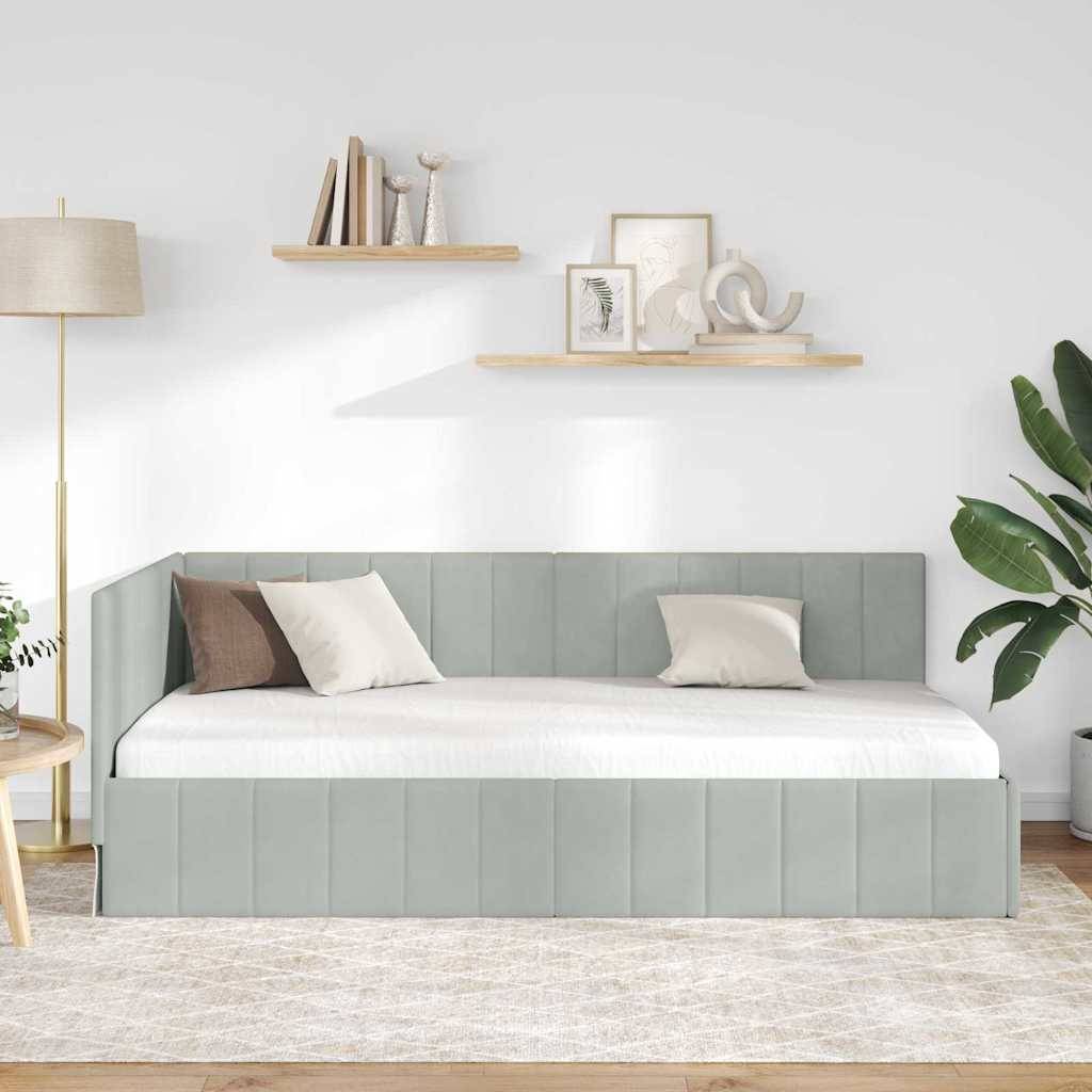 vidaXL Eckbettgestell mit Kopfteil Hellgrau 90 cm x 200 cm Samt