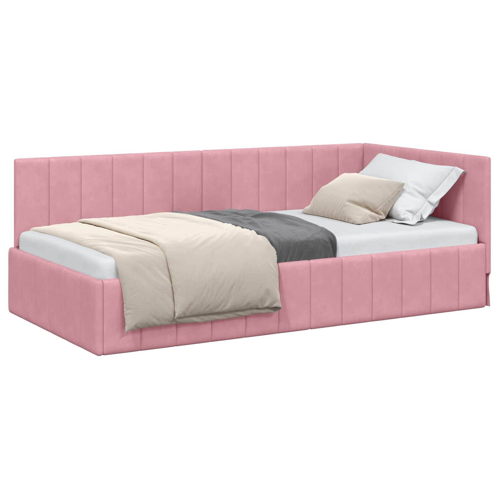 vidaXL Eckbettgestell mit Kopfteil Rosa 90 cm x 190 cm Samt