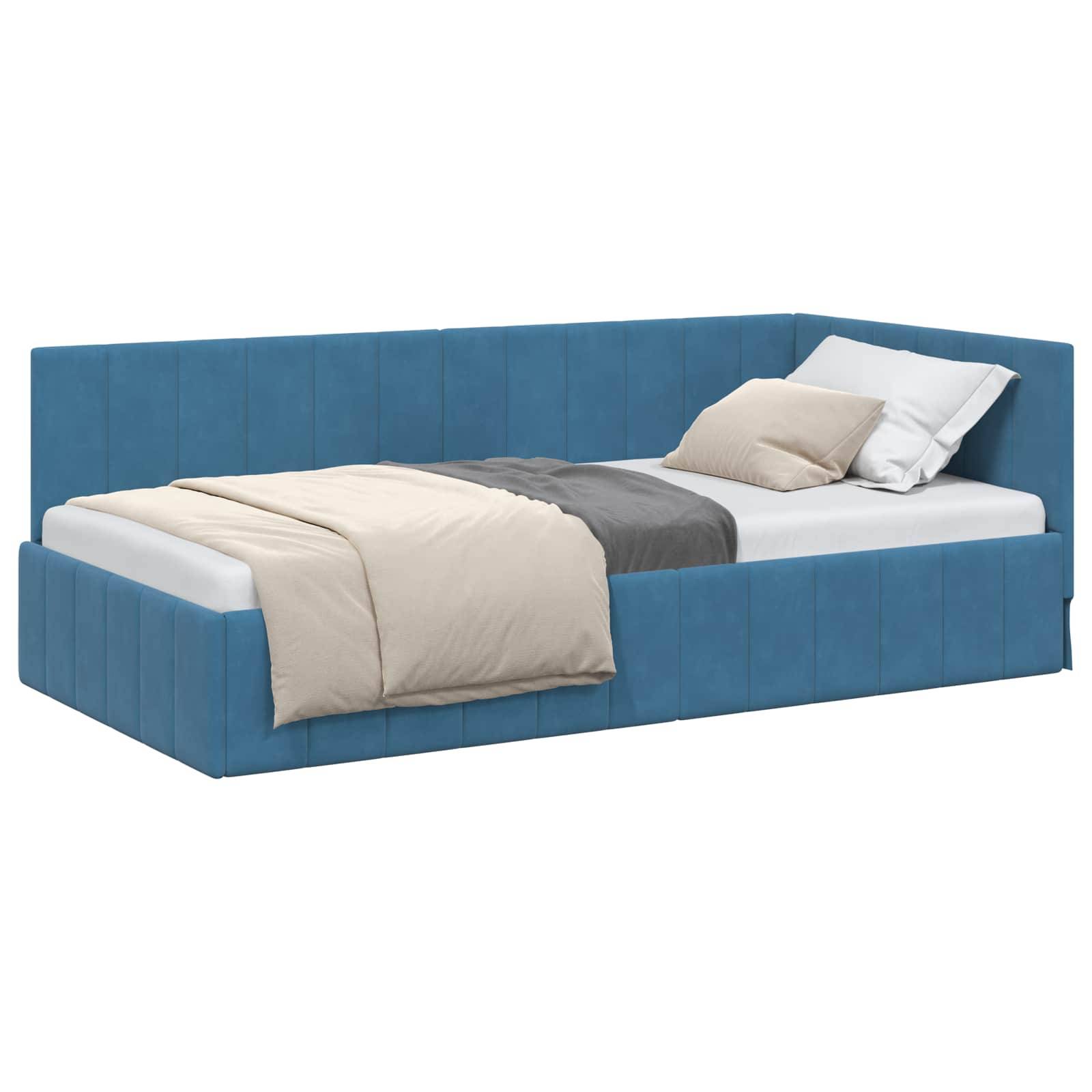 vidaXL Eckbettgestell mit Kopfteil Blau 90 cm x 200 cm Samt