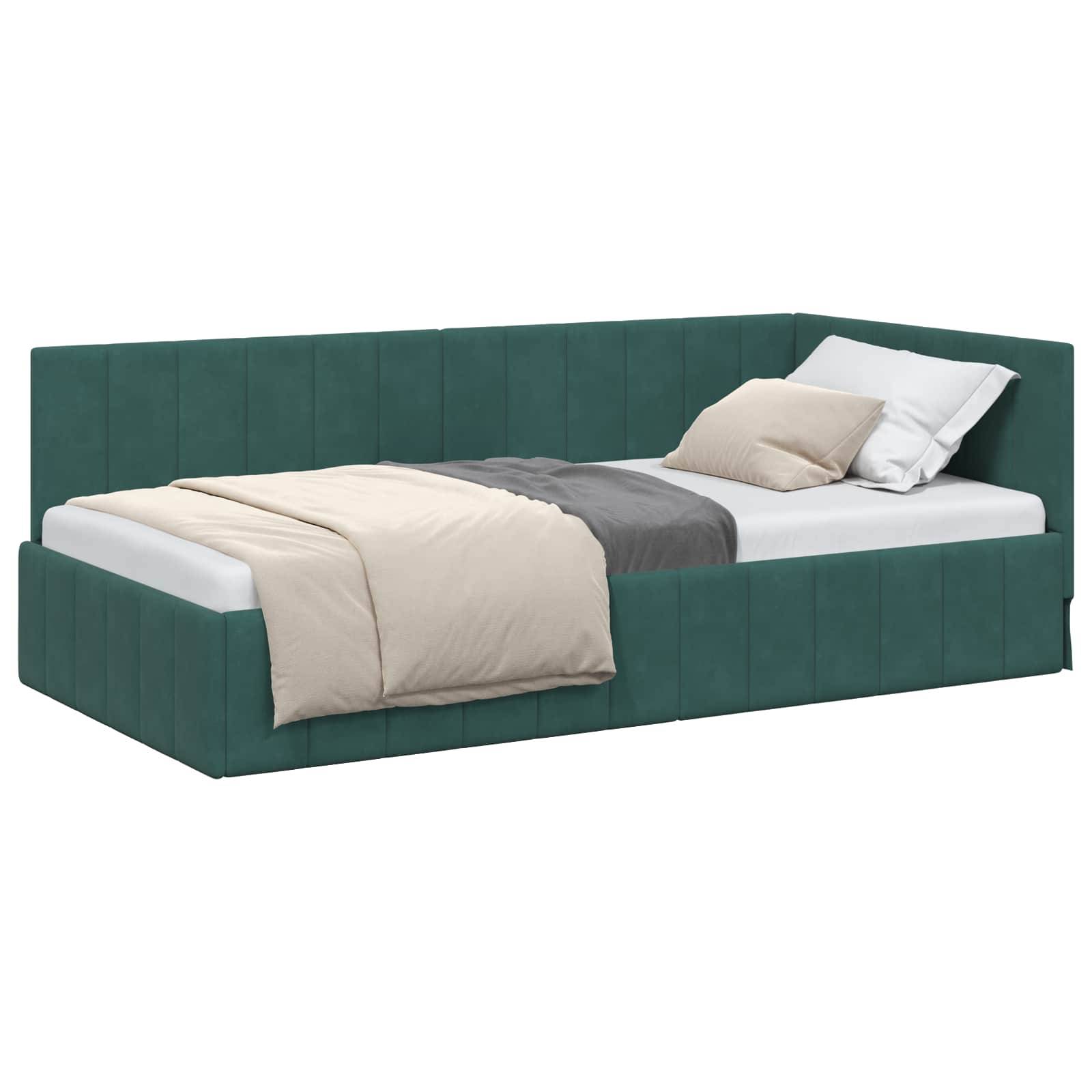 vidaXL Eckbettgestell mit Kopfteil Dunkelgrün 90 cm x 190 cm Samt