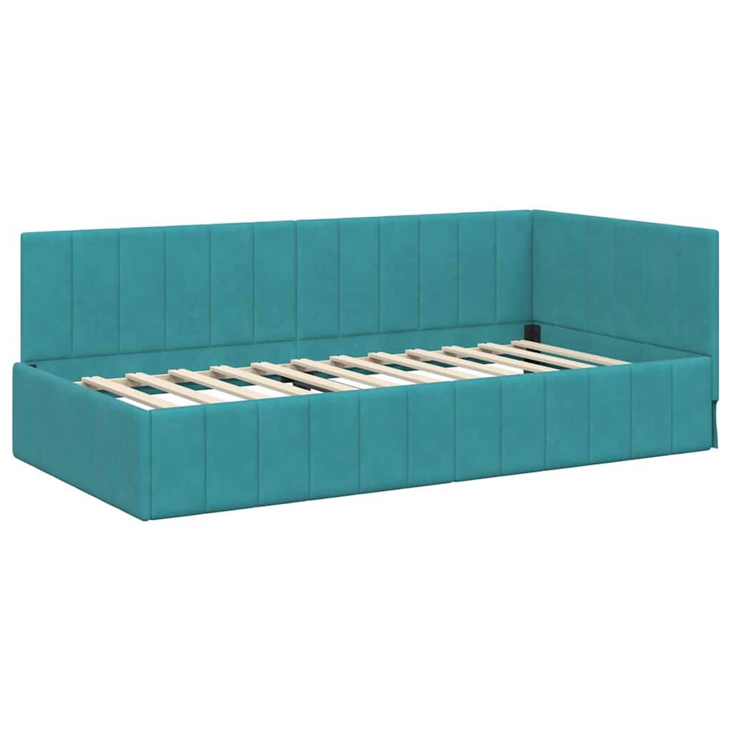 vidaXL Eckbettgestell mit Kopfteil Türkis 90 cm x 190 cm Samt
