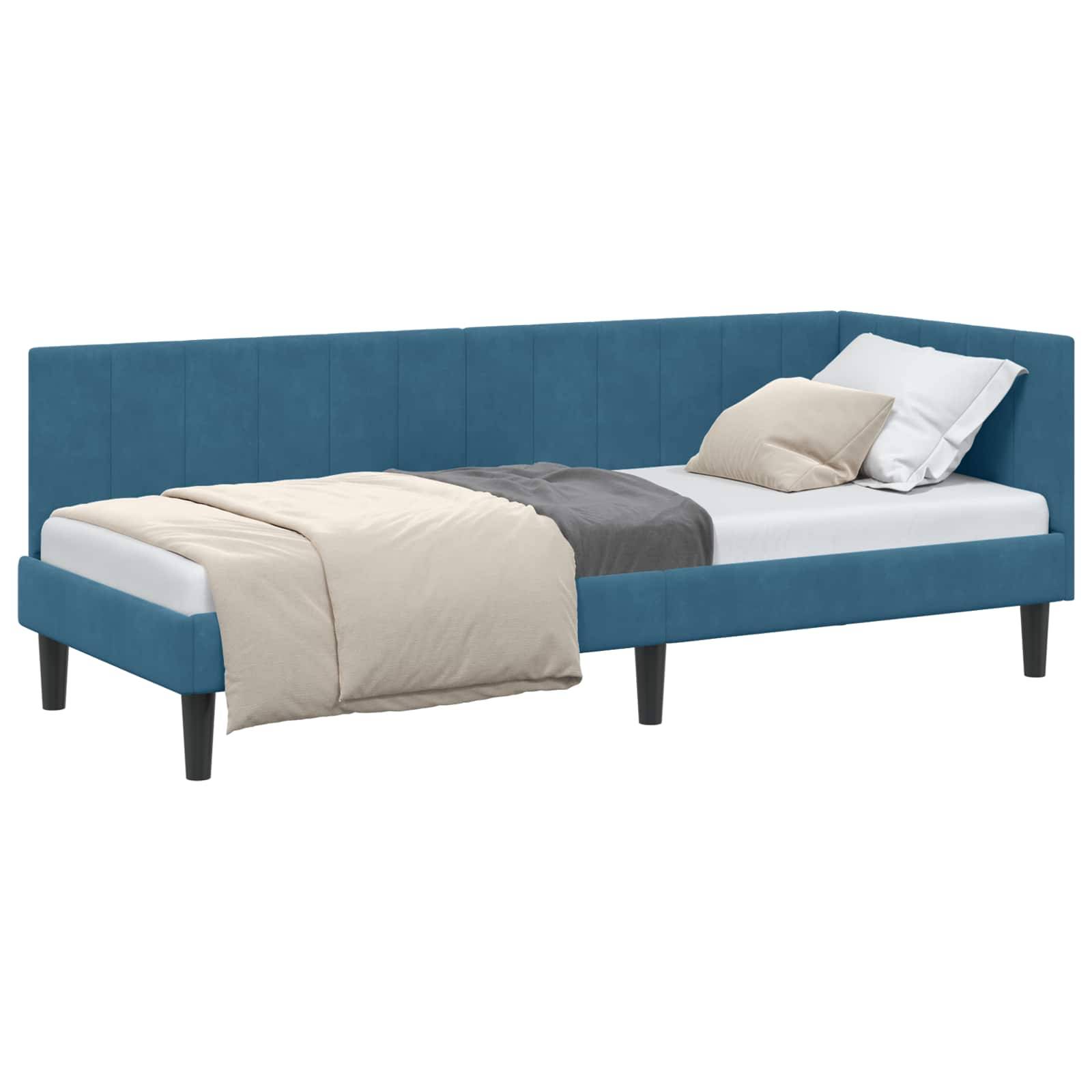 vidaXL Eckbettgestell mit Kopfteil Blau 80 cm x 200 cm Samt