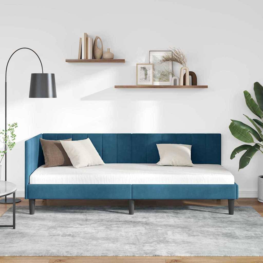 vidaXL Eckbettgestell mit Kopfteil Blau 80 cm x 200 cm Samt