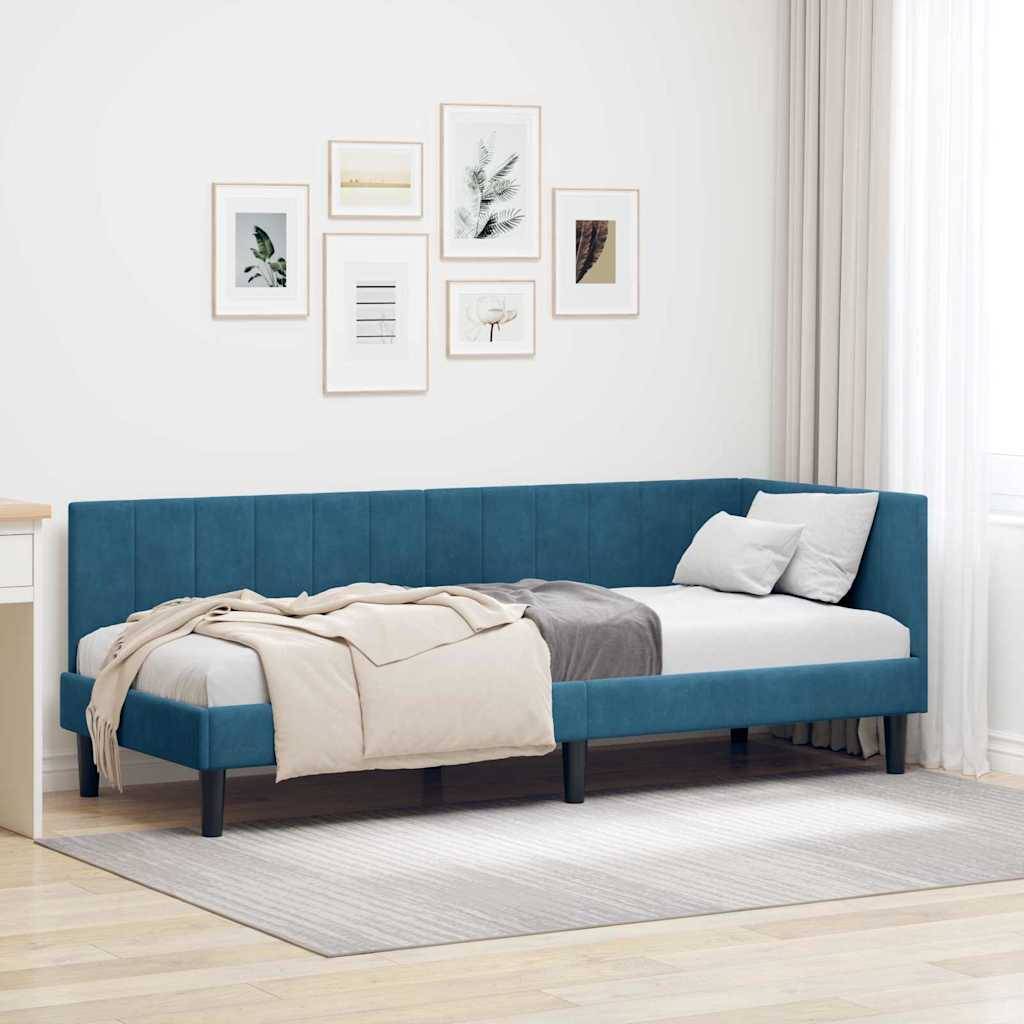 vidaXL Eckbettgestell mit Kopfteil Blau 80 cm x 200 cm Samt