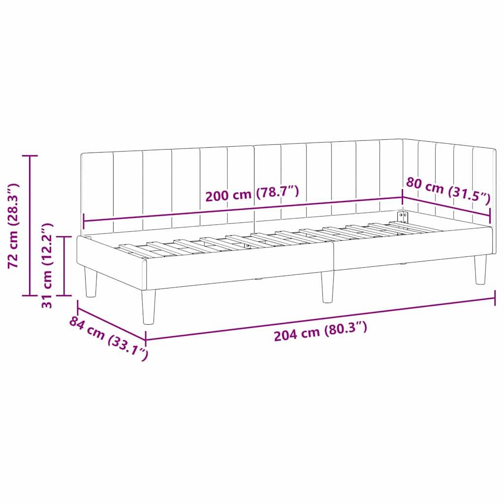 vidaXL Eckbettgestell mit Kopfteil Türkis 80 cm x 200 cm Samt
