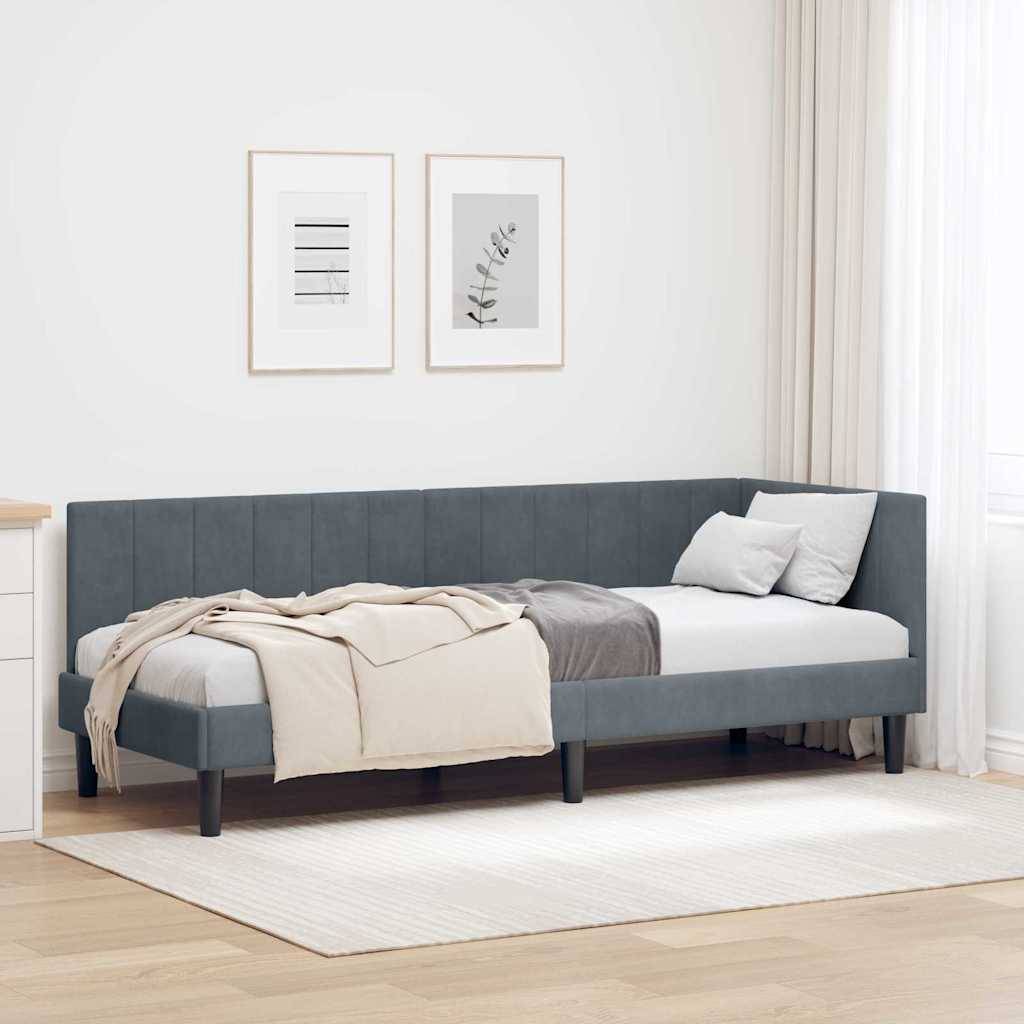 vidaXL Eckbettgestell mit Kopfteil Dunkelgrau 80 cm x 200 cm Samt