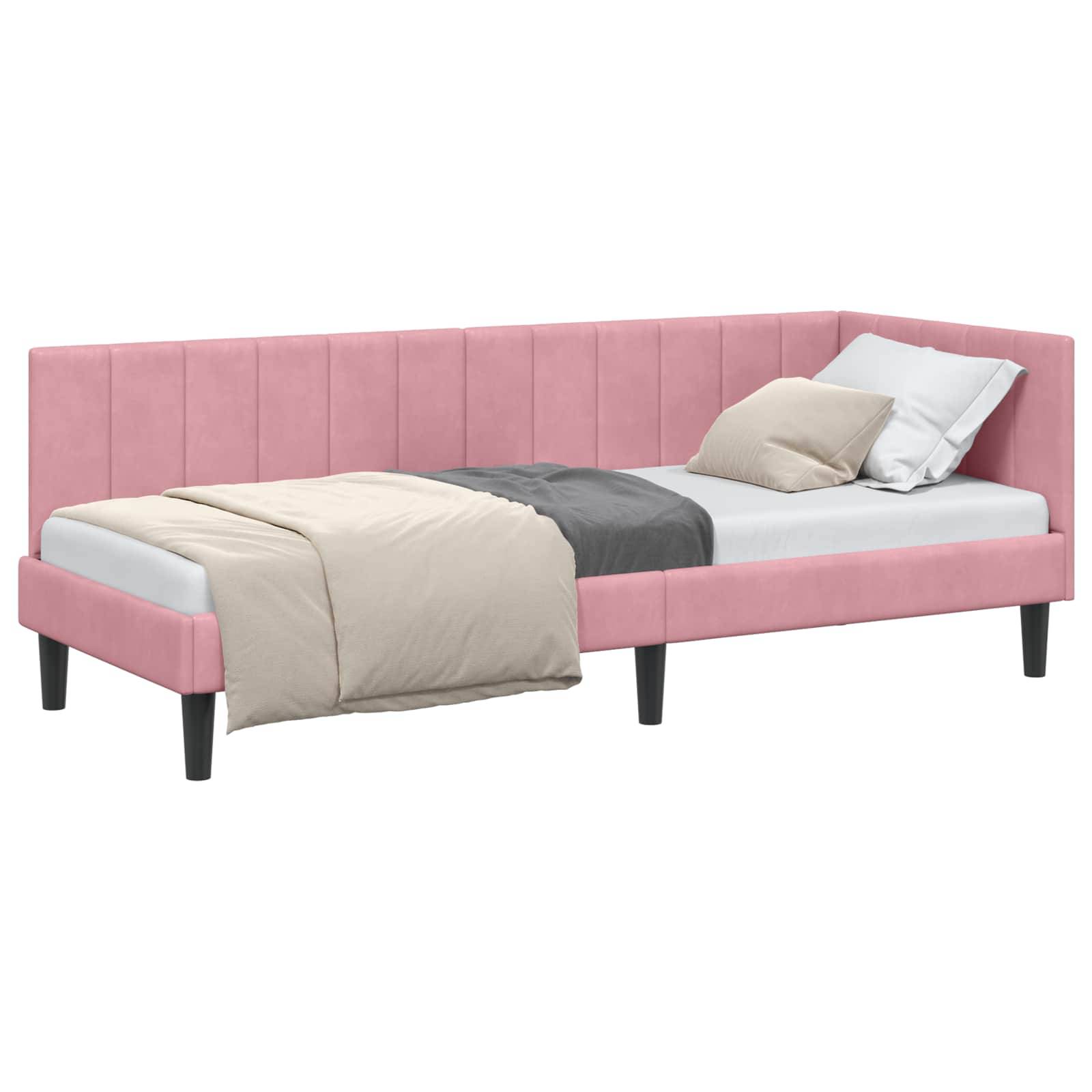 vidaXL Eckbettgestell mit Kopfteil Rosa 80 cm x 200 cm Samt
