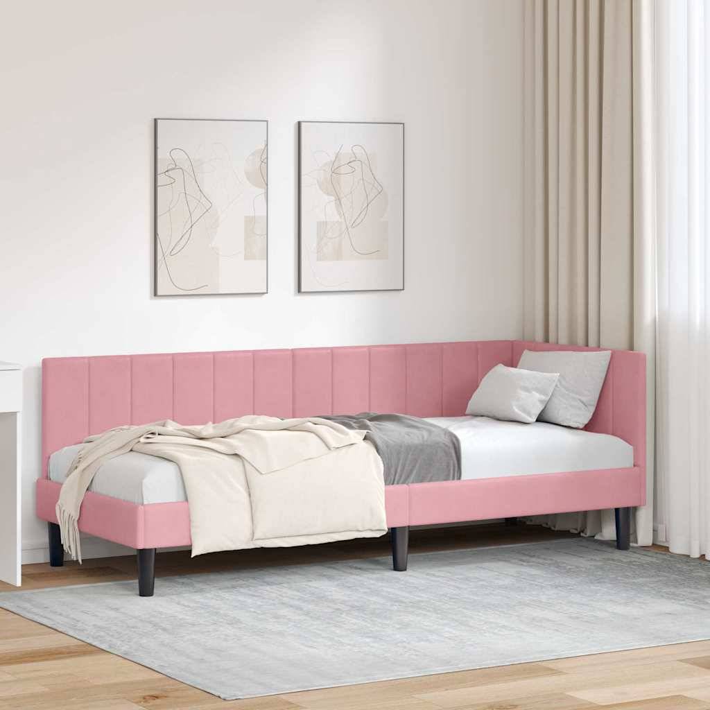 vidaXL Eckbettgestell mit Kopfteil Rosa 80 cm x 200 cm Samt