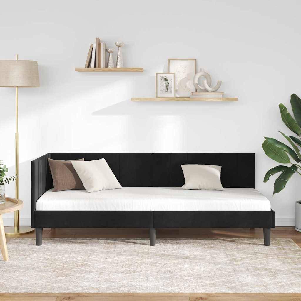 vidaXL Eckbettgestell mit Kopfteil Schwarz 80 cm x 200 cm Samt