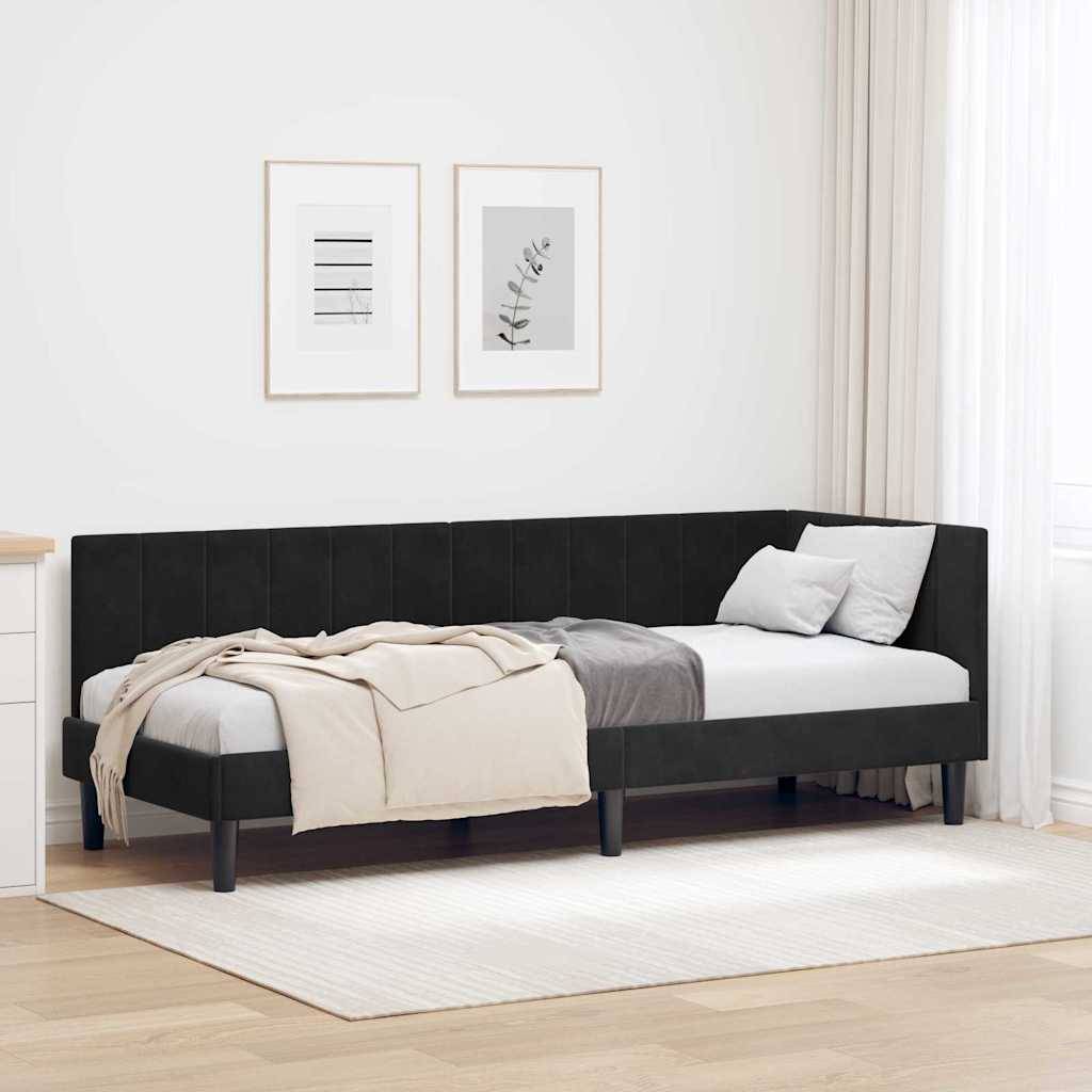 vidaXL Eckbettgestell mit Kopfteil Schwarz 80 cm x 200 cm Samt