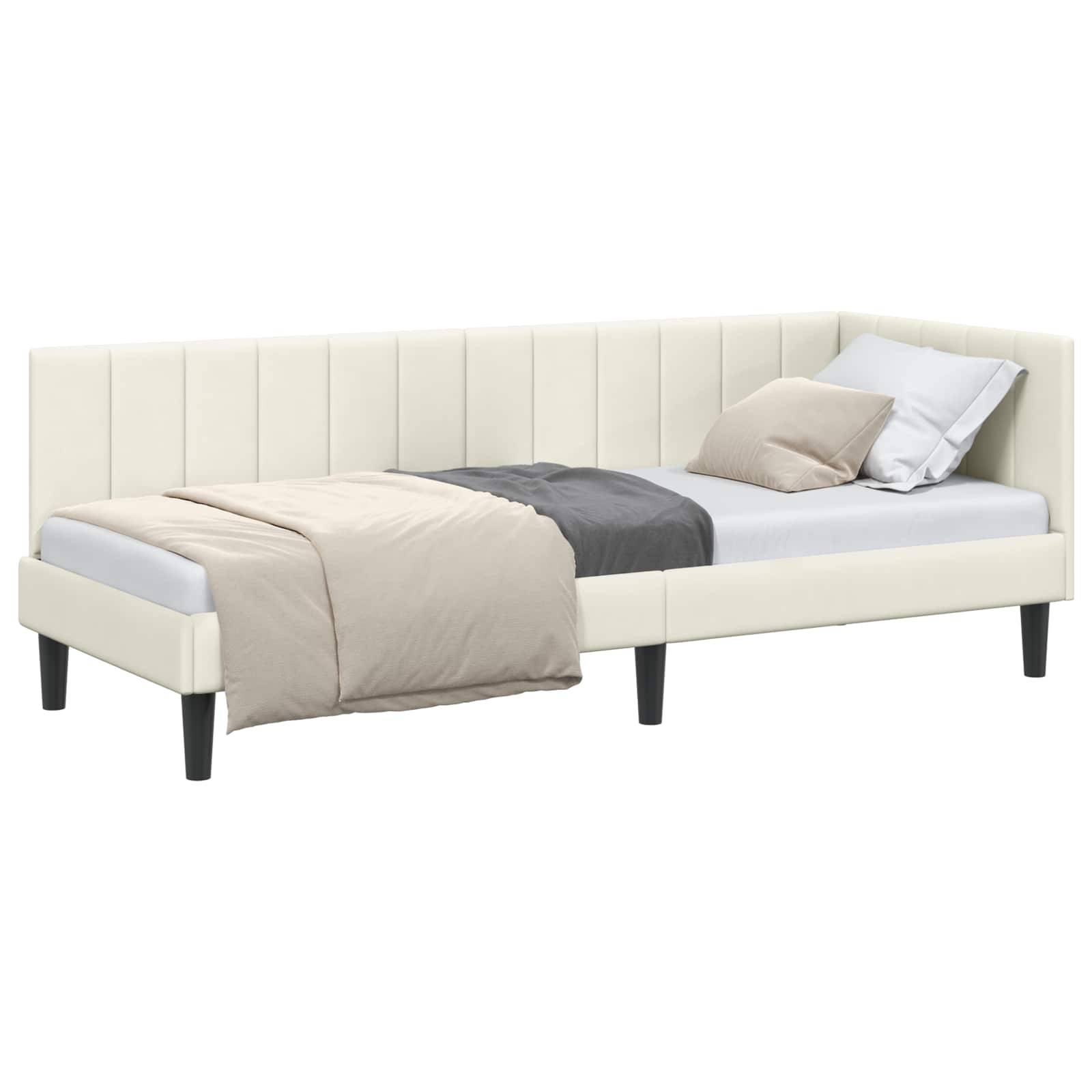 vidaXL Eckbettgestell mit Kopfteil Creme 80 cm x 200 cm Samt