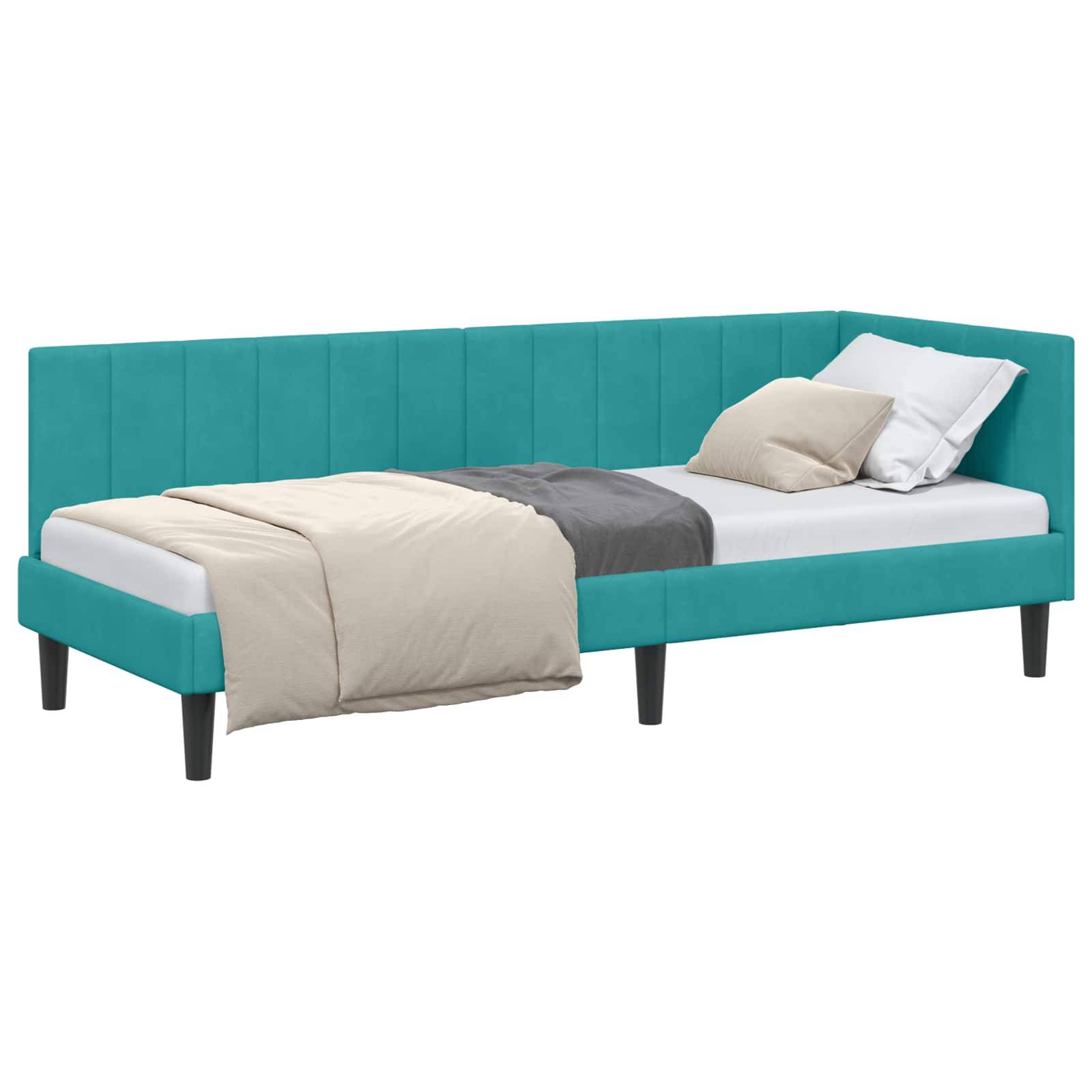 vidaXL Eckbettgestell mit Kopfteil Türkis 80 cm x 200 cm Samt