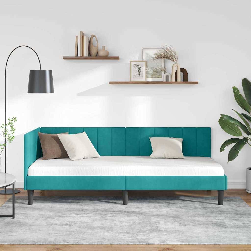 vidaXL Eckbettgestell mit Kopfteil Türkis 80 cm x 200 cm Samt