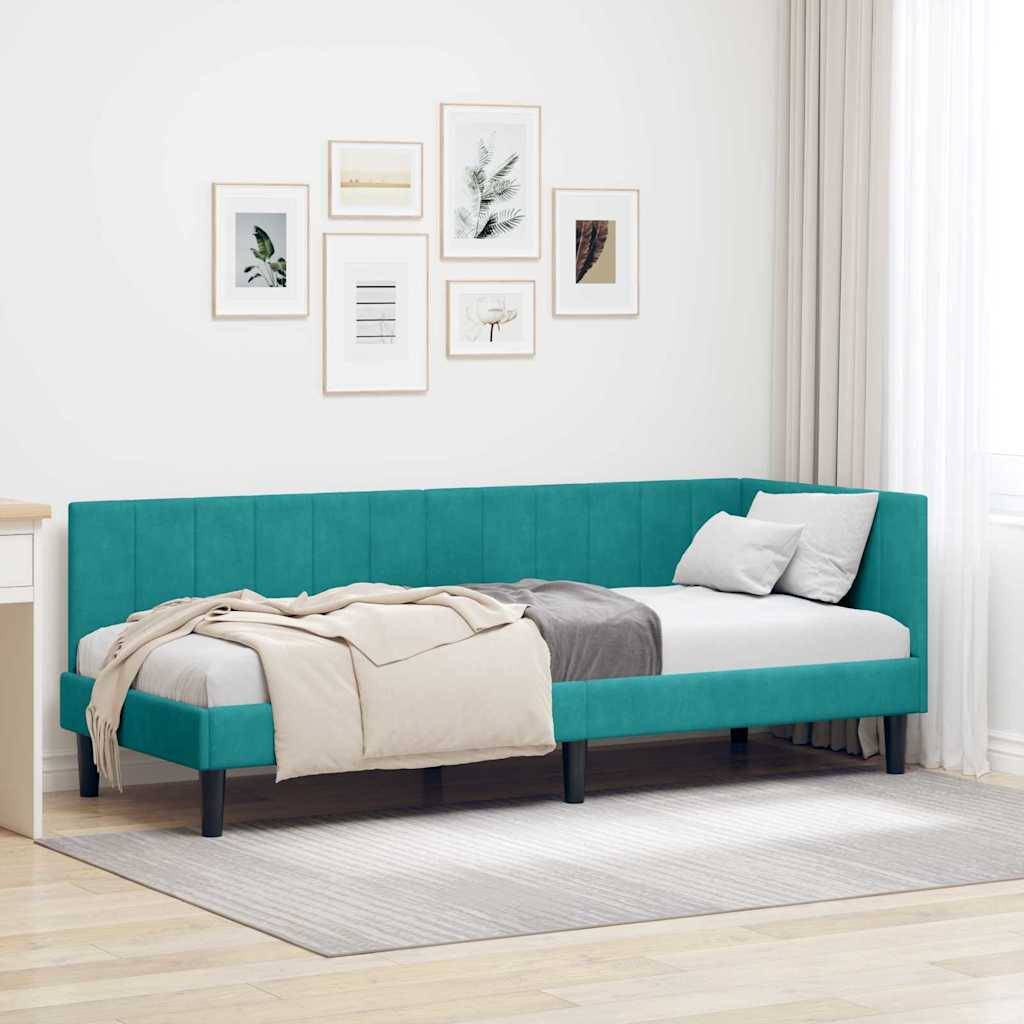 vidaXL Eckbettgestell mit Kopfteil Türkis 80 cm x 200 cm Samt
