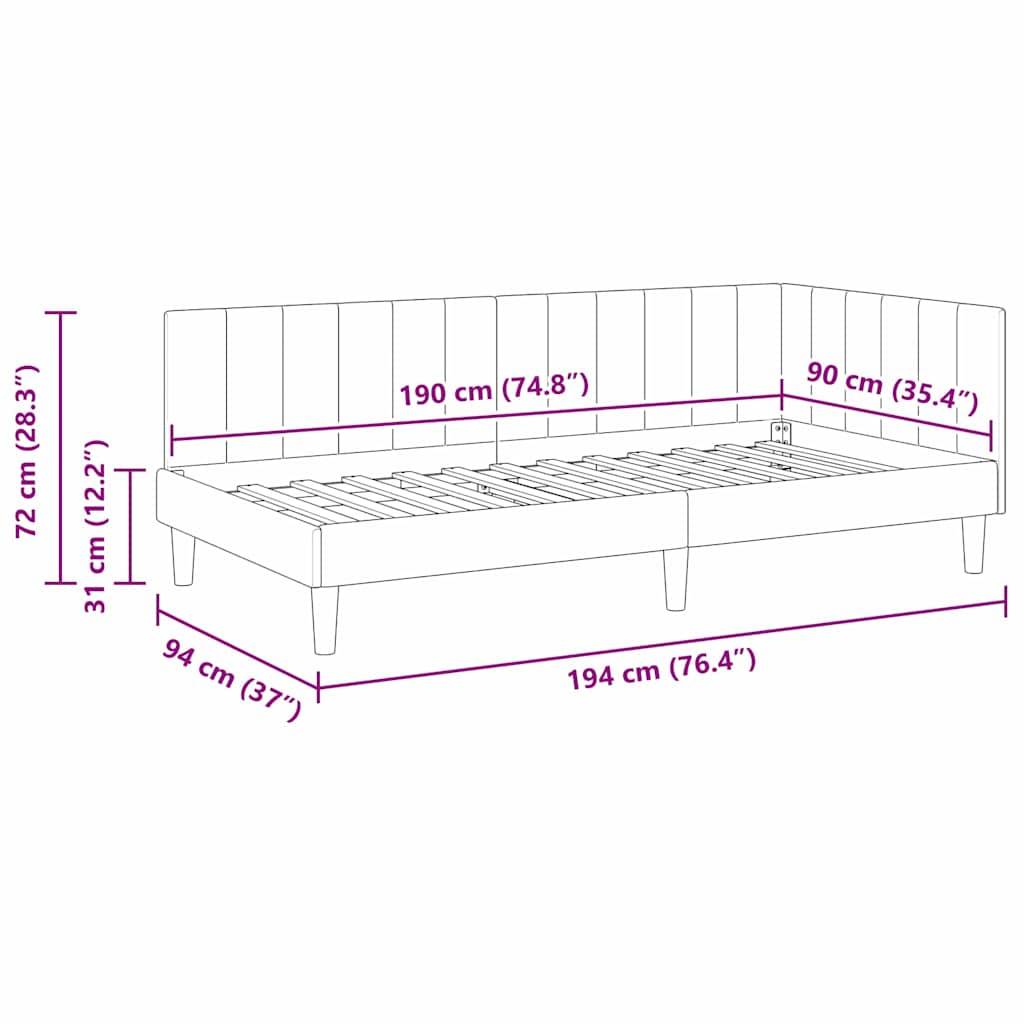 vidaXL Eckbettgestell mit Kopfteil Weinrot 90 cm x 190 cm Samt
