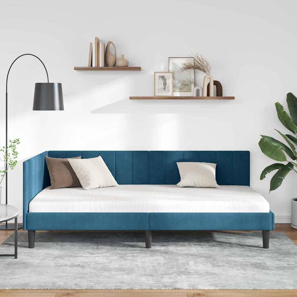 vidaXL Eckbettgestell mit Kopfteil Blau 90 cm x 190 cm Samt