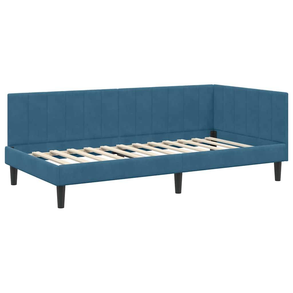 vidaXL Eckbettgestell mit Kopfteil Blau 90 cm x 190 cm Samt