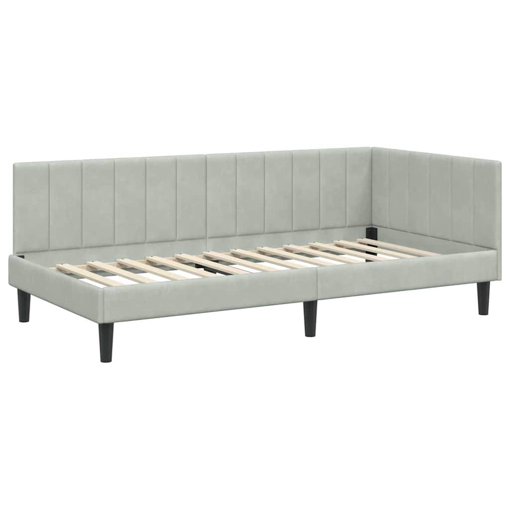 vidaXL Eckbettgestell mit Kopfteil Hellgrau 90 cm x 200 cm Samt