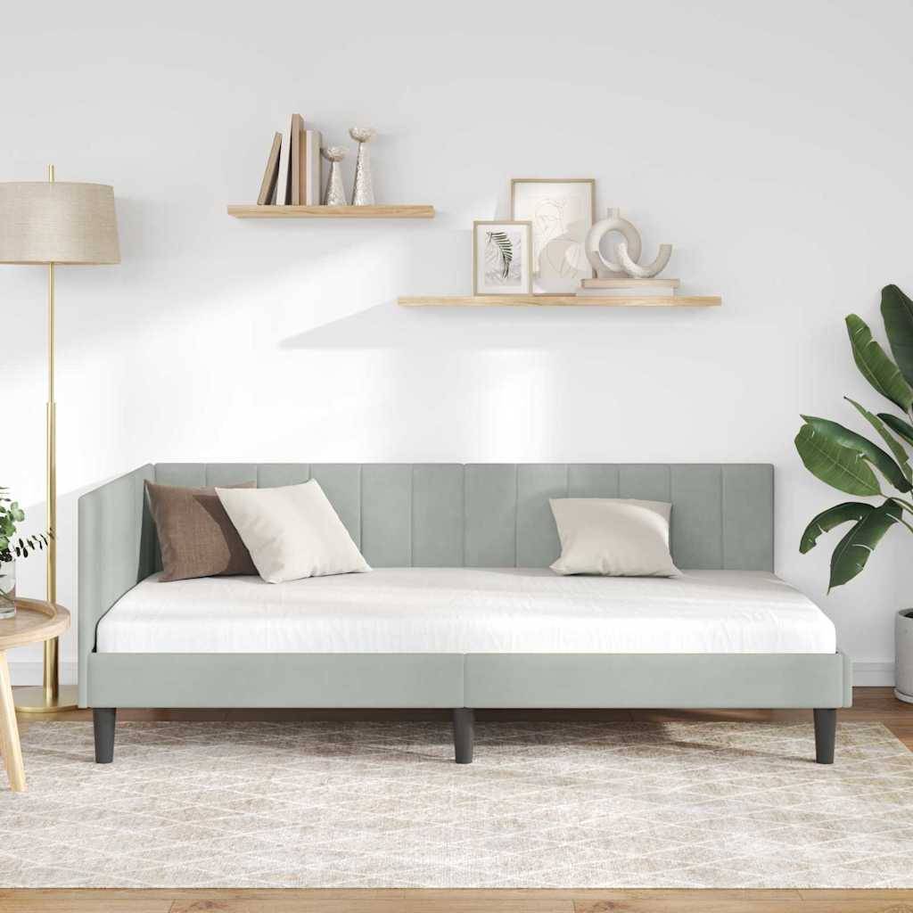 vidaXL Eckbettgestell mit Kopfteil Hellgrau 90 cm x 190 cm Samt