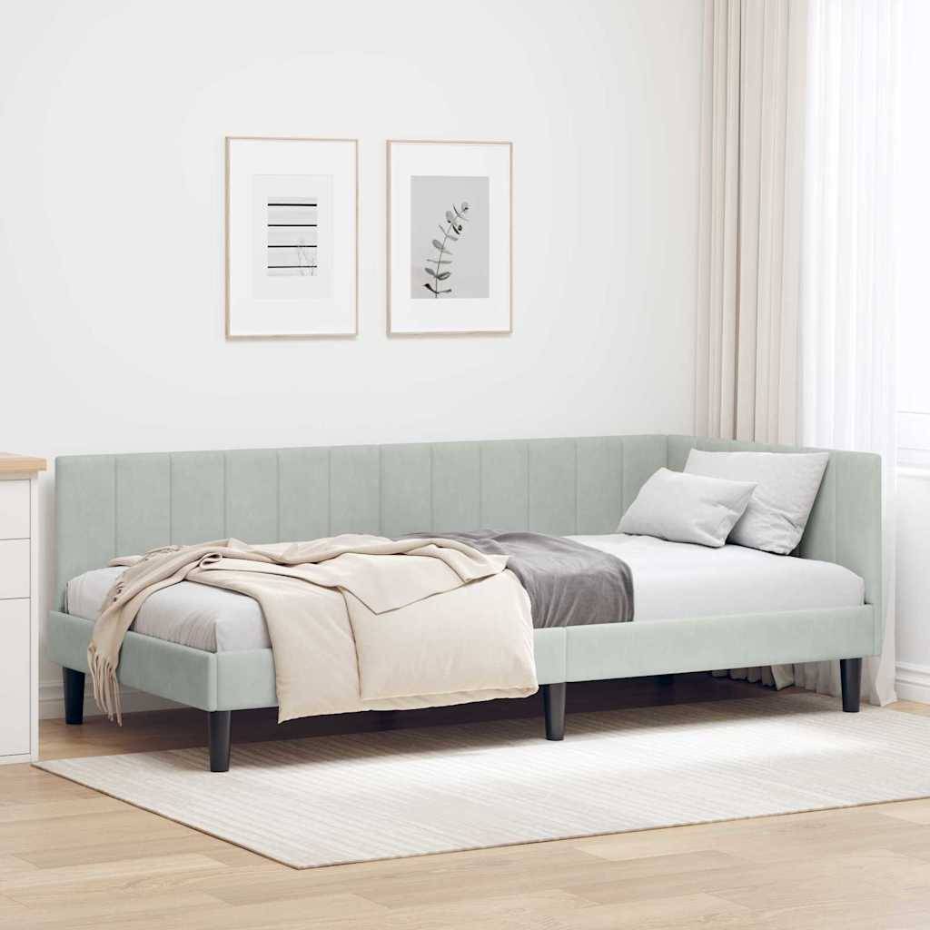 vidaXL Eckbettgestell mit Kopfteil Hellgrau 90 cm x 190 cm Samt