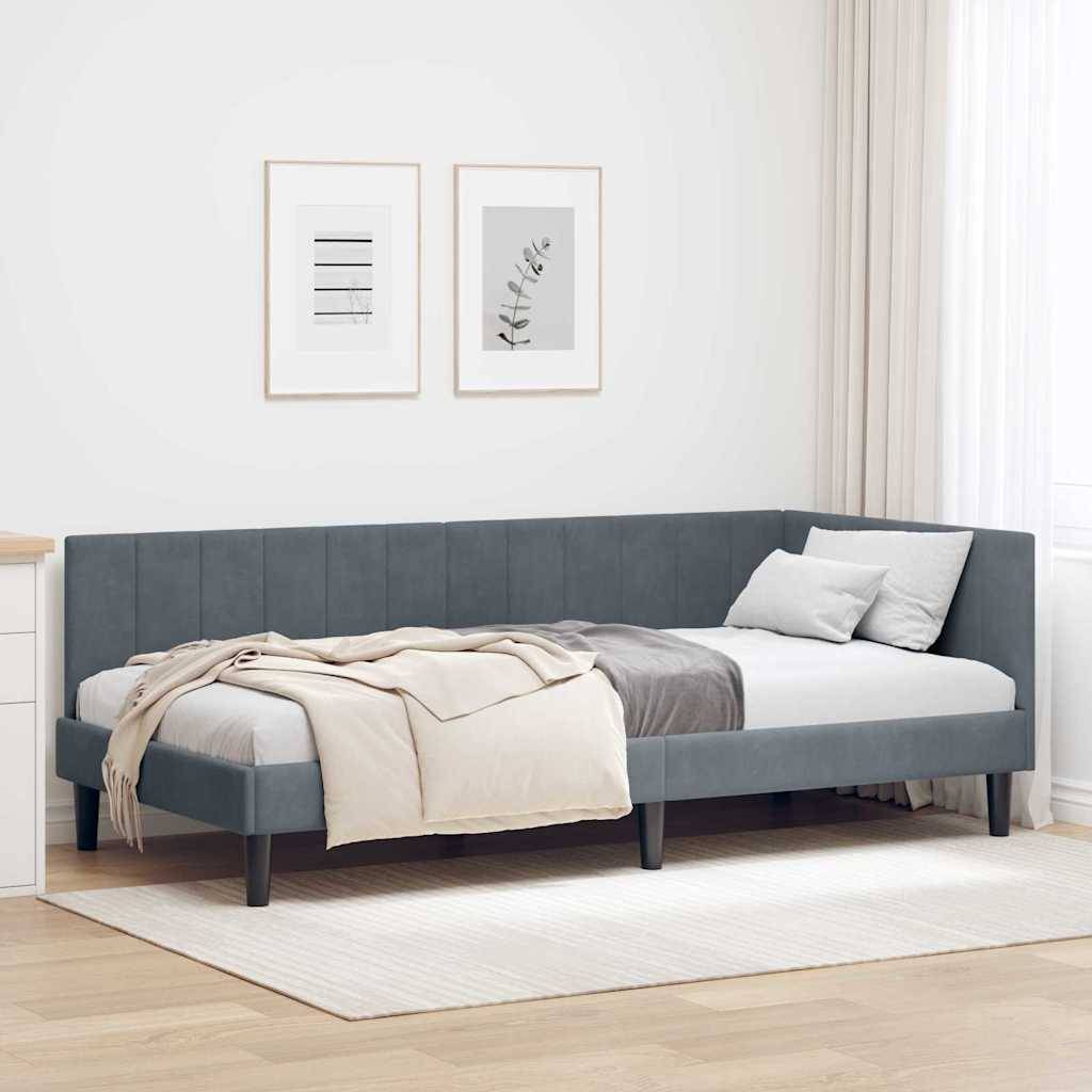 vidaXL Eckbettgestell mit Kopfteil Dunkelgrau 90 cm x 190 cm Samt