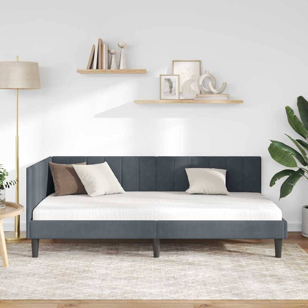 vidaXL Eckbettgestell mit Kopfteil Dunkelgrau 90 cm x 190 cm Samt