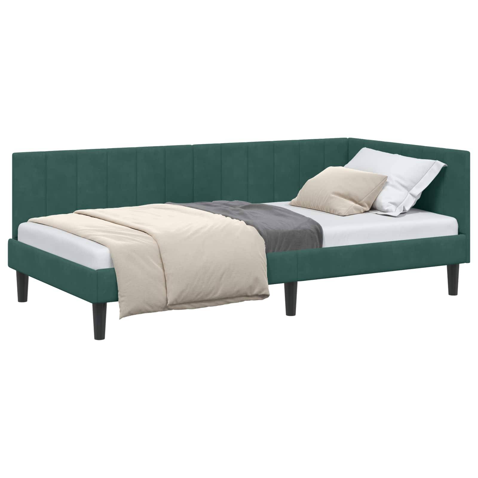 vidaXL Eckbettgestell mit Kopfteil Dunkelgrün 90 cm x 190 cm Samt