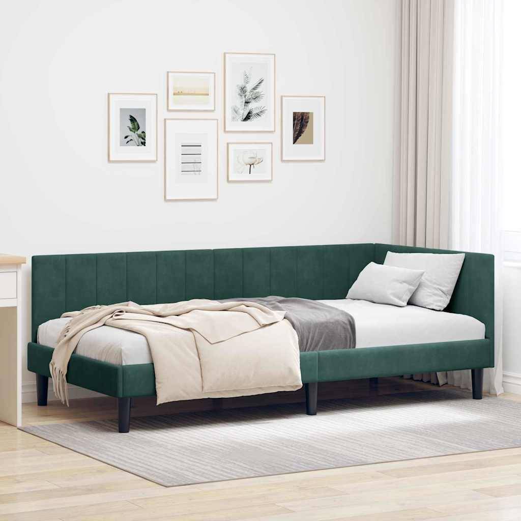 vidaXL Eckbettgestell mit Kopfteil Dunkelgrün 90 cm x 190 cm Samt