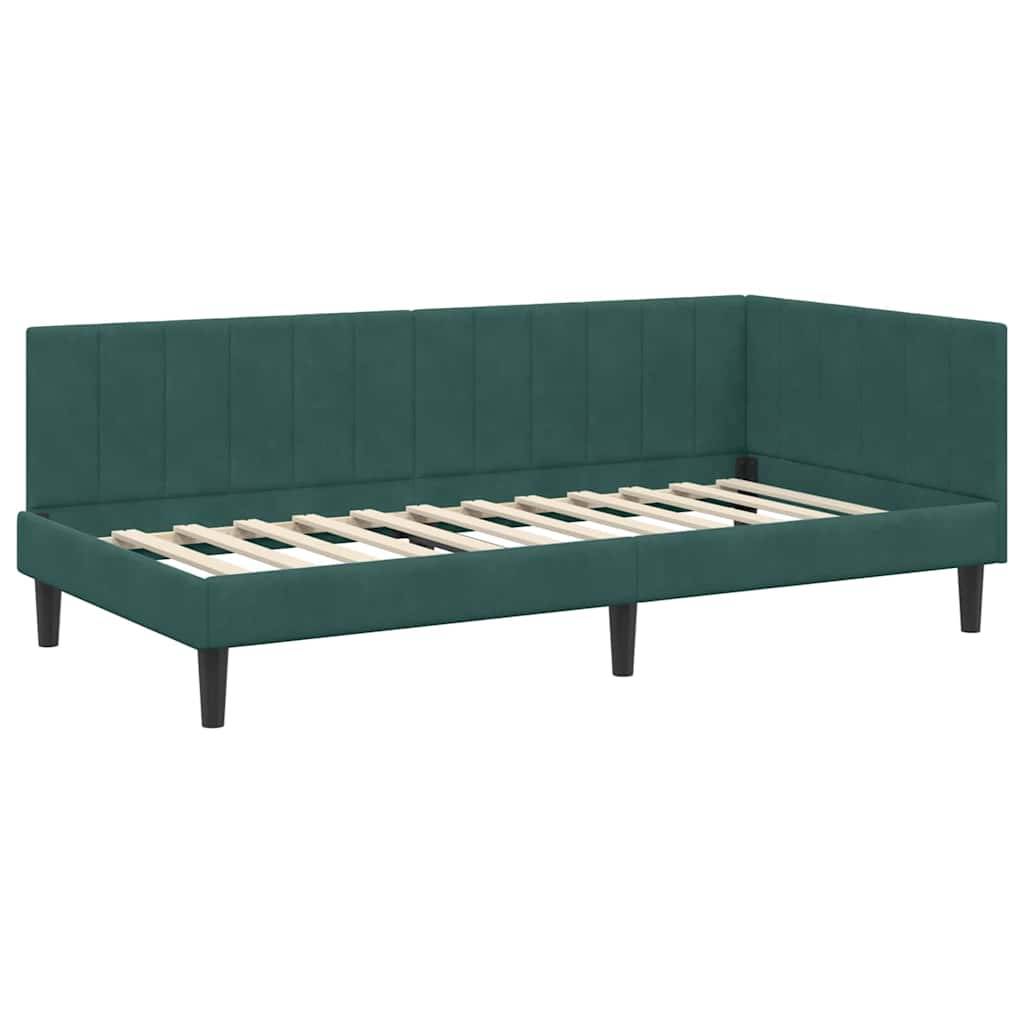 vidaXL Eckbettgestell mit Kopfteil Dunkelgrün 90 cm x 190 cm Samt