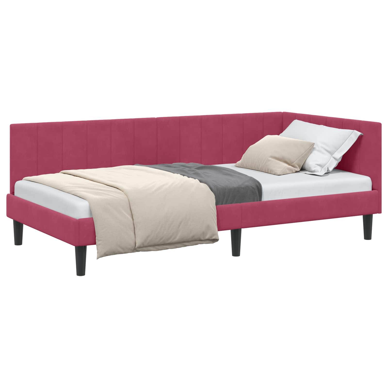 vidaXL Eckbettgestell mit Kopfteil Weinrot 90 cm x 190 cm Samt