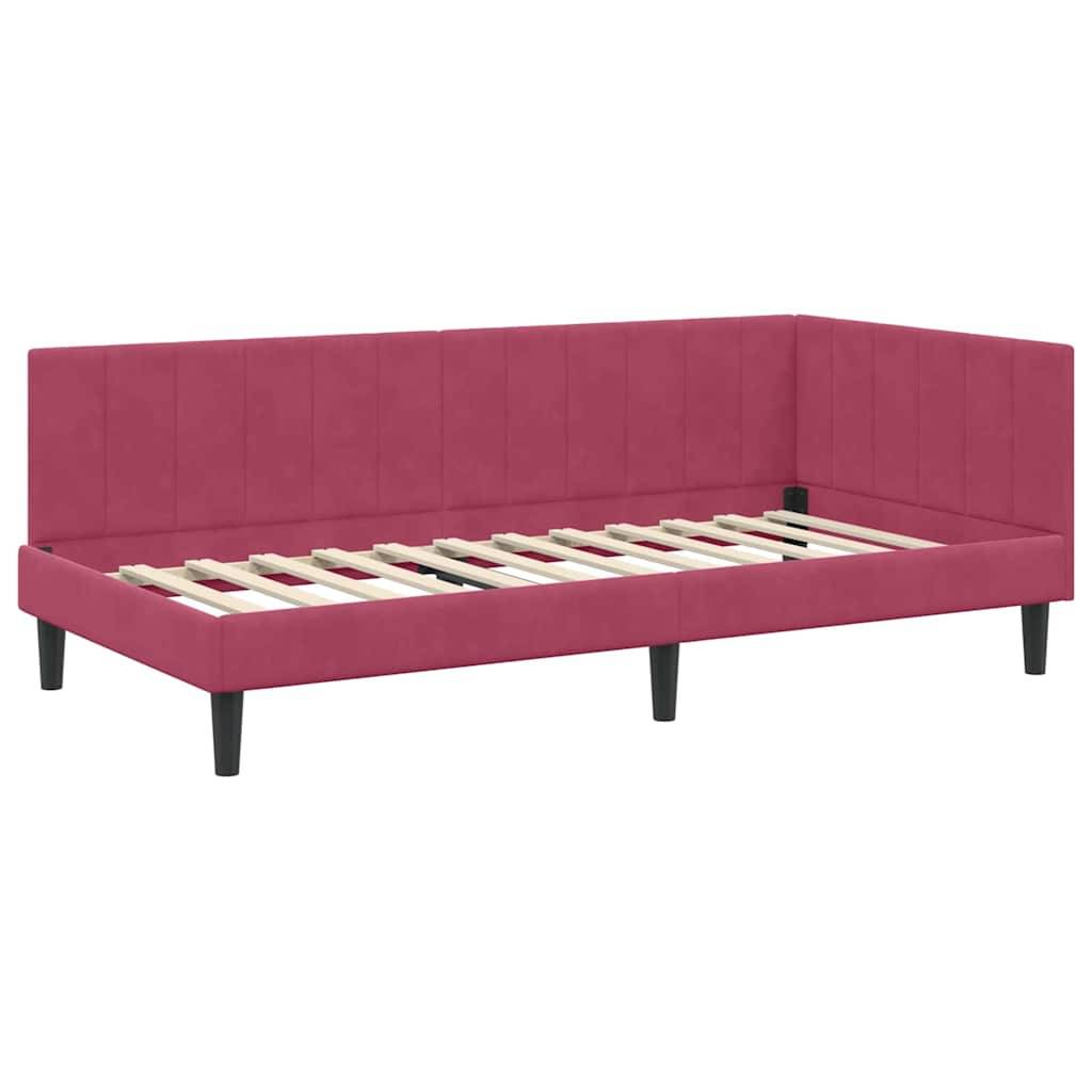 vidaXL Eckbettgestell mit Kopfteil Weinrot 90 cm x 190 cm Samt