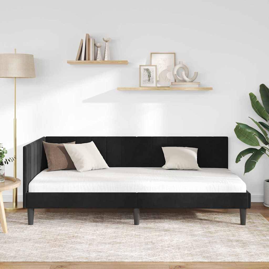 vidaXL Eckbettgestell mit Kopfteil Schwarz 90 cm x 190 cm Samt