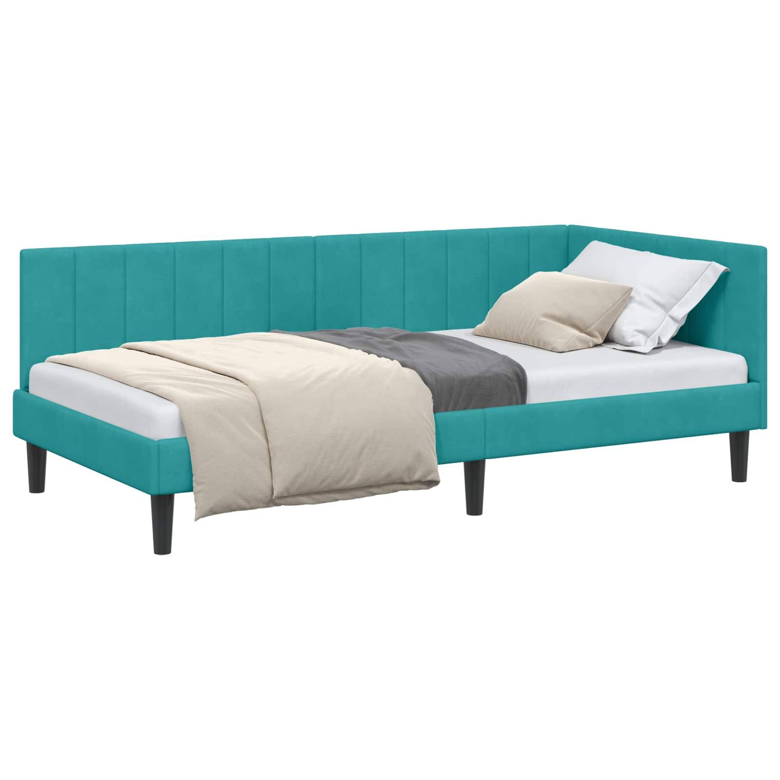 vidaXL Eckbettgestell mit Kopfteil Türkis 90 cm x 190 cm Samt